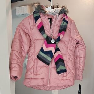 Rothschild Pink Puffer Jacket with Chevron Scarf